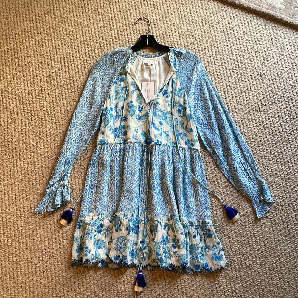 Hemant and Nandita blue and white dress with tassels new with tags